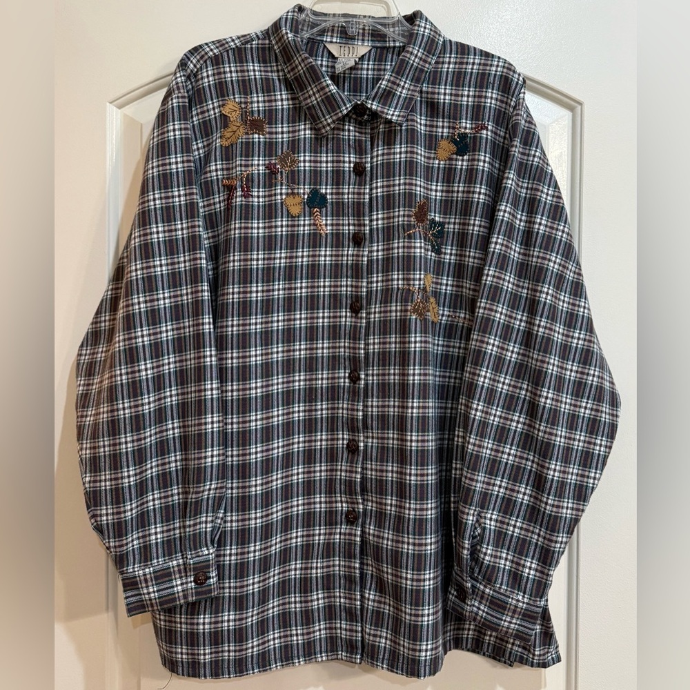 Teddi Multicolor Plaid Shirt With Fall Embroidery